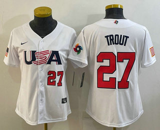 Womens USA Baseball #27 Mike Trout Number 2023 White World Classic Replica Stitched Jersey->2023 world baseball classic->MLB Jersey